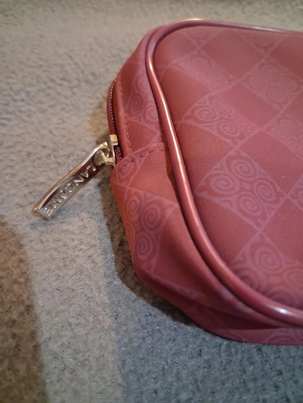 Burgundy Check Pattern Cosmetic Pouch